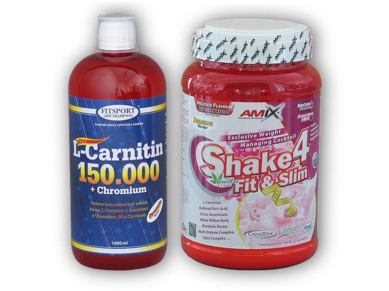 Fitsport L-Carnitin 150000+Chrom.1l+Shake 4 Fit Slim 1kg Fitsport