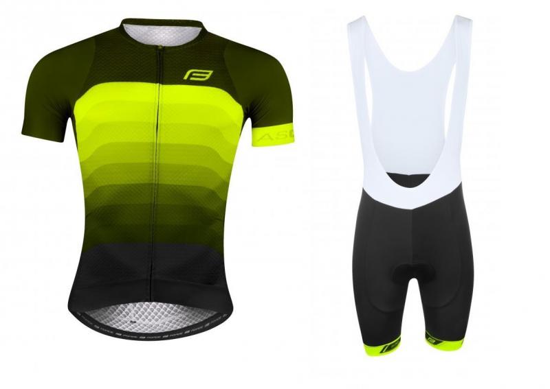 Force ASCENT zeleno-fluo cyklodres + Force B38 černé-fluo cyklokraťasy FORCE