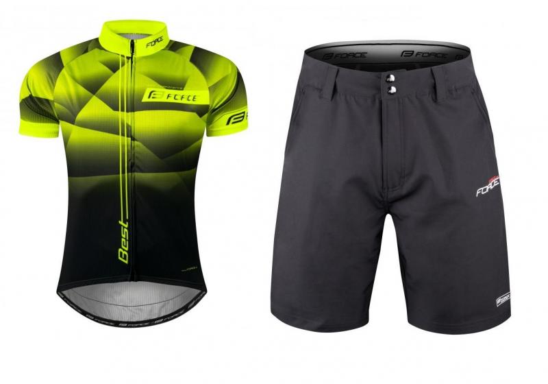 Force BEST fluo-černý dres + Force BLADE MTB černé cyklokraťasy FORCE