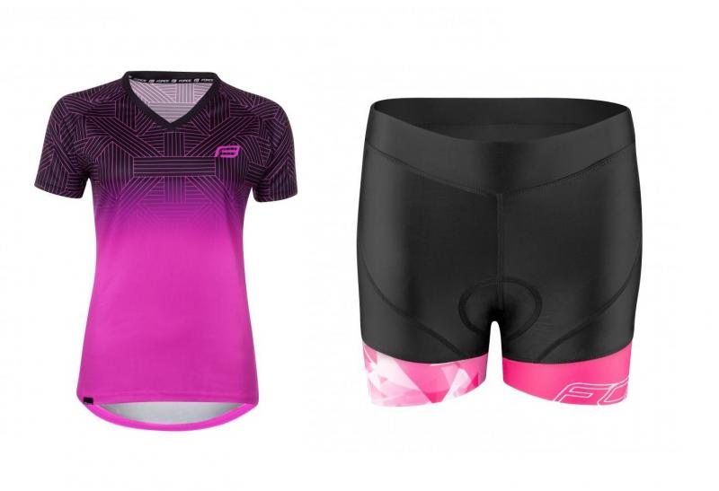 Force CITY růžovo-černý dres + Force MINI černo-růžové kraťasy FORCE