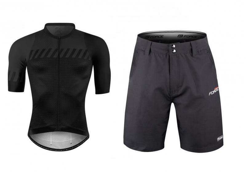 Force FASHION černo-šedý dres + Force BLADE MTB černé cyklokraťasy FORCE