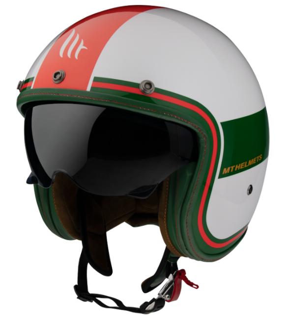 MT Helmets Otevřená přilba LeMans 2 SV Tant bílo-zeleno-červená + šátek Kilpi Mt Helmets