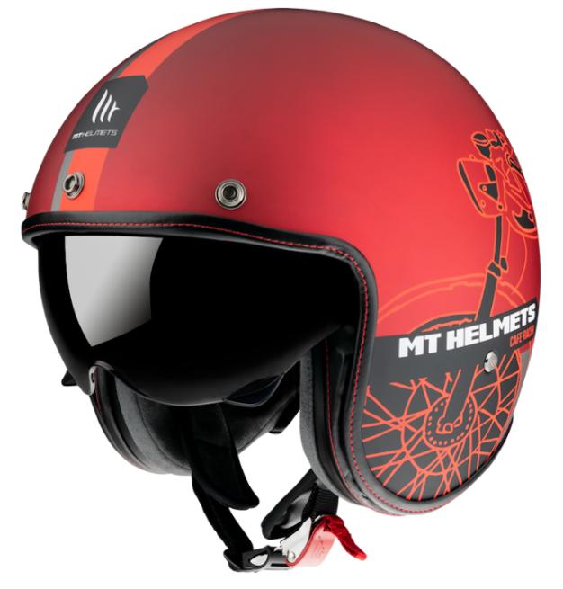 MT Helmets Otevřená přilba LeMans OF507SV LeMans 2 SV Cafe Racer červená + šátek Kilpi Mt Helmets