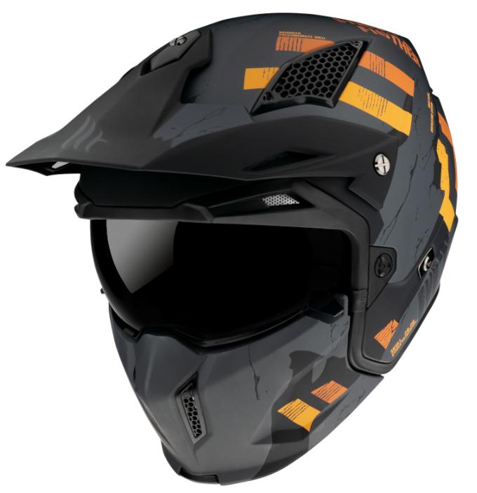 MT Helmets Přilba na motorku Streetfighter Skull 2020 šedo-oranžová + sleva 300