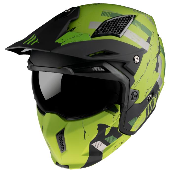 MT Helmets Přilba na motorku Streetfighter Skull 2020 zeleno-černá + šátek Kilpi Mt Helmets