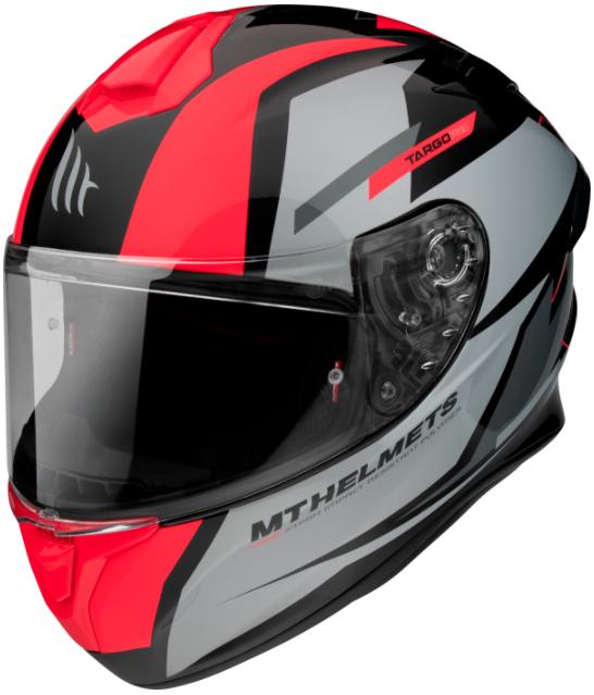 MT Helmets FF106 Pro Targo Pro Sound černo-šedo-fluo červená ntegrální přilba Mt Helmets