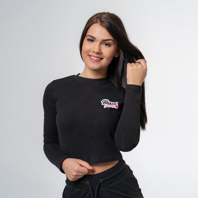 BeastPink Tričko Long Sleeve Croptop Black BeastPink