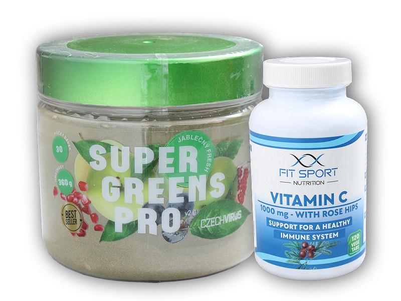 Czech Virus Super Greens PRO V2.0 360g + Vitamin C 1000mg with Rose Hips 120 tab Czech Virus
