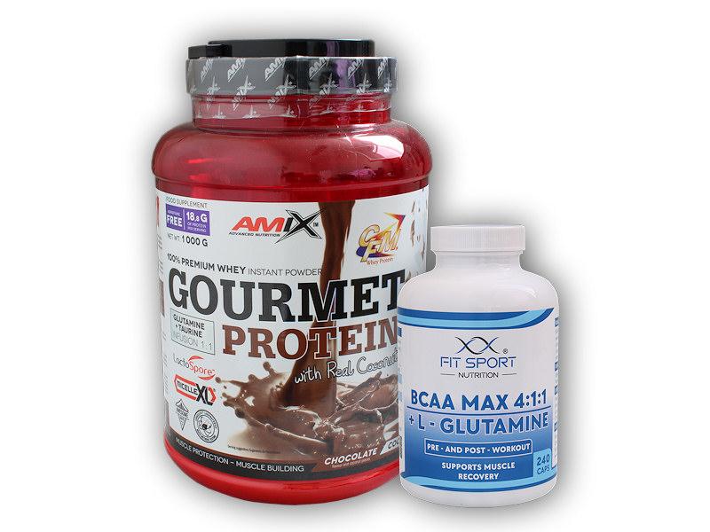 FitSport Nutrition Gourmet Protein 1000g + BCAA MAX 4:1:1 + L-Glutamine 240 caps Fitsport