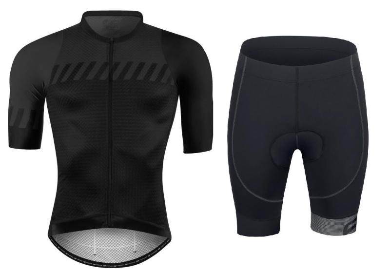 Force FASHION černo-šedý cyklistický dres - krátký rukáv + Force B21 EASY černé cyklokraťasy do pasu s vložkou FORCE