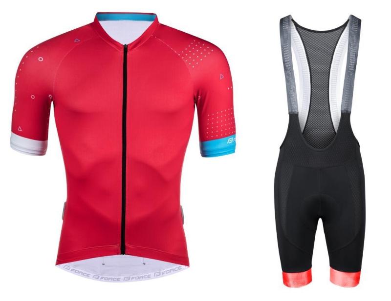 Force GAME červený cyklistický dres + Force STRIPE černo-červené cyklokraťasy FORCE