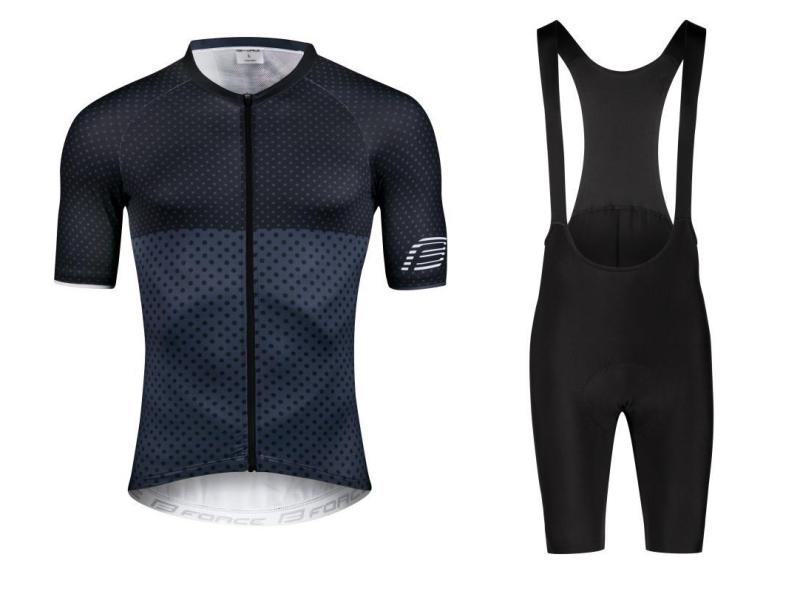 Force POINTS černo-modrý cyklistický dres + Force ACTION černé cyklokraťasy FORCE