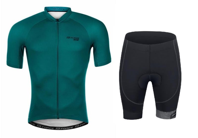 Force PURE petrolejový cyklodres - kr. rukáv + Force B21 EASY černé cyklokraťasy FORCE