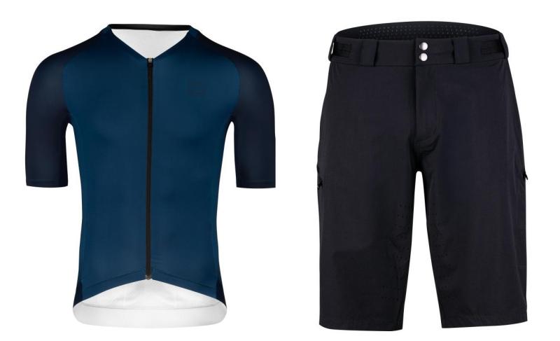 Force SCRIPT tm.modrý cyklodres + Force REBEL MTB černé cyklokraťasy bez vložky FORCE