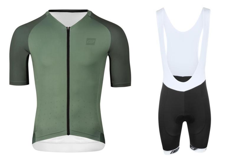 Force SCRIPT zelený cyklodres - kr. rukáv + Force B38 černé cyklokraťasy FORCE
