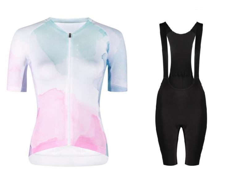 Force SPLASH LADY růžovo-modrý dámský dres + Force ACTION LADY černé cyklokraťasy FORCE
