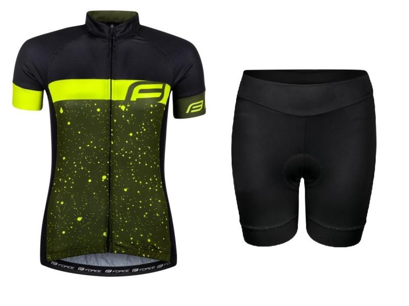 Force SPRAY LADY army-fluo cyklodres + Force CHARM LADY černé cyklokraťasy FORCE