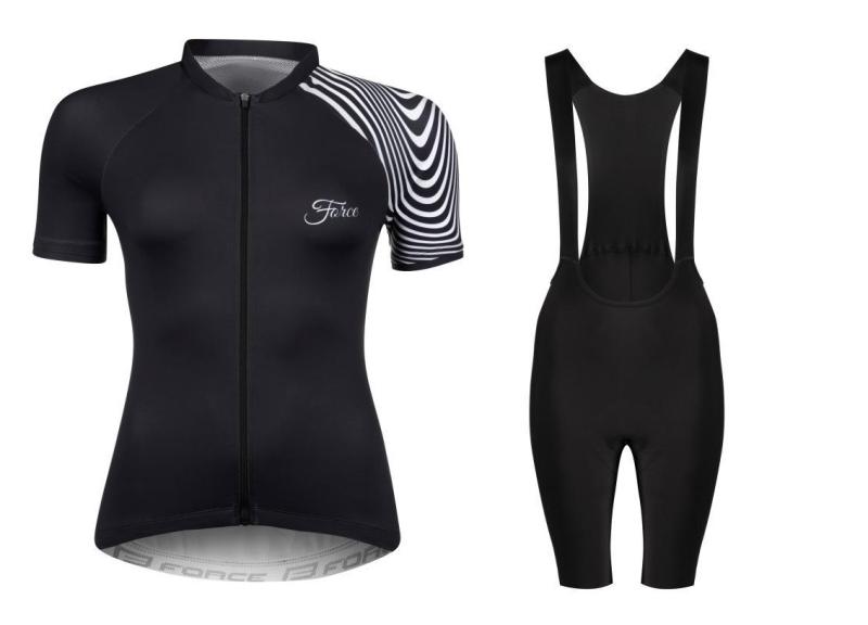 Force STREAM LADY černý cyklistický dres + Force ACTION LADY černé cyklokraťasy FORCE
