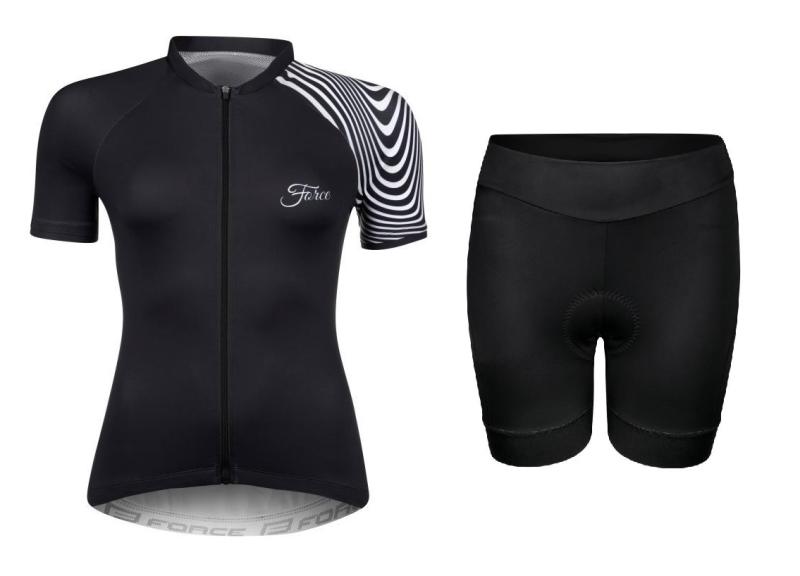 Force STREAM LADY černý cyklistický dres + Force CHARM LADY černé cyklokraťasy FORCE