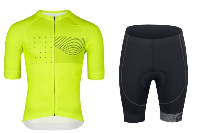 Force SWAY fluo cyklodres - kr. rukáv + Force B21 EASY černé cyklokraťasy FORCE