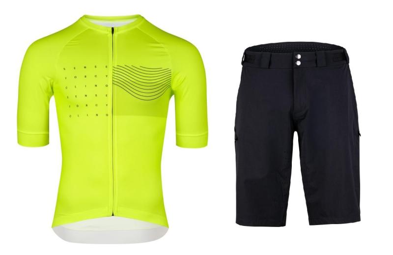 Force SWAY fluo cyklodres - kr. rukáv + Force REBEL MTB černé cyklokraťasy FORCE