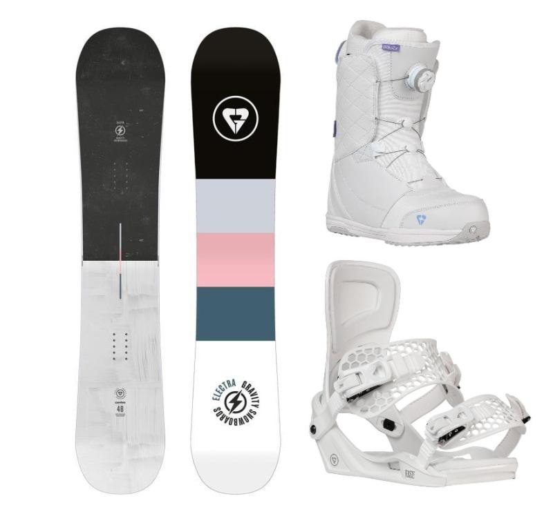 Gravity Electra 24/25 dámský snowboard + Gravity Rise white vázání + Gravity Aura Atop white/levander boty Gravity