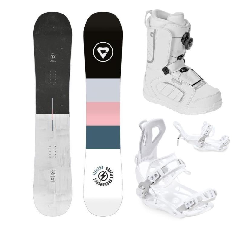 Gravity Electra 24/25 dámský snowboard + Raven Fastec FT360 white vázání + Raven Pearl white ATOP boty Gravity