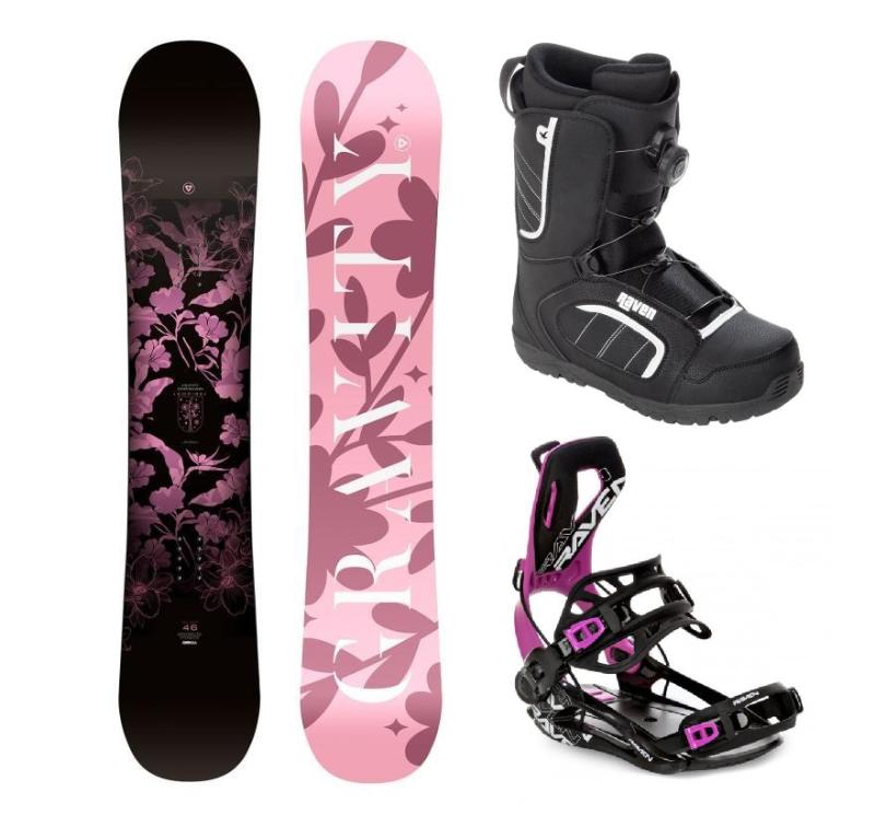Gravity Empire 24/25 dámský snowboard + Raven Fastec FT360 black/fuchsia vázání + Raven Target ATOP obuv Gravity