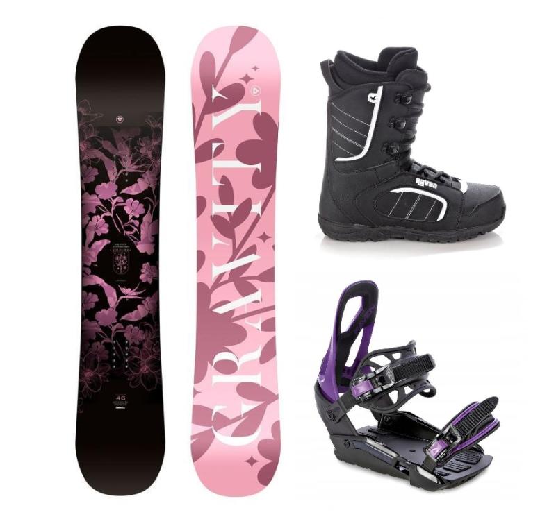 Gravity Empire 24/25 dámský snowboard + Raven S230 Black/violet vázání + Raven Target obuv Gravity