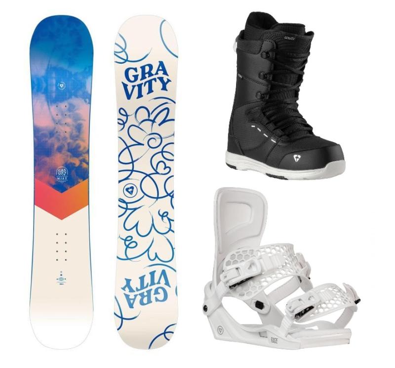 Gravity Mist 24/25 dámský snowboard + Gravity Rise white vázání + Gravity Bliss black/white boty Gravity