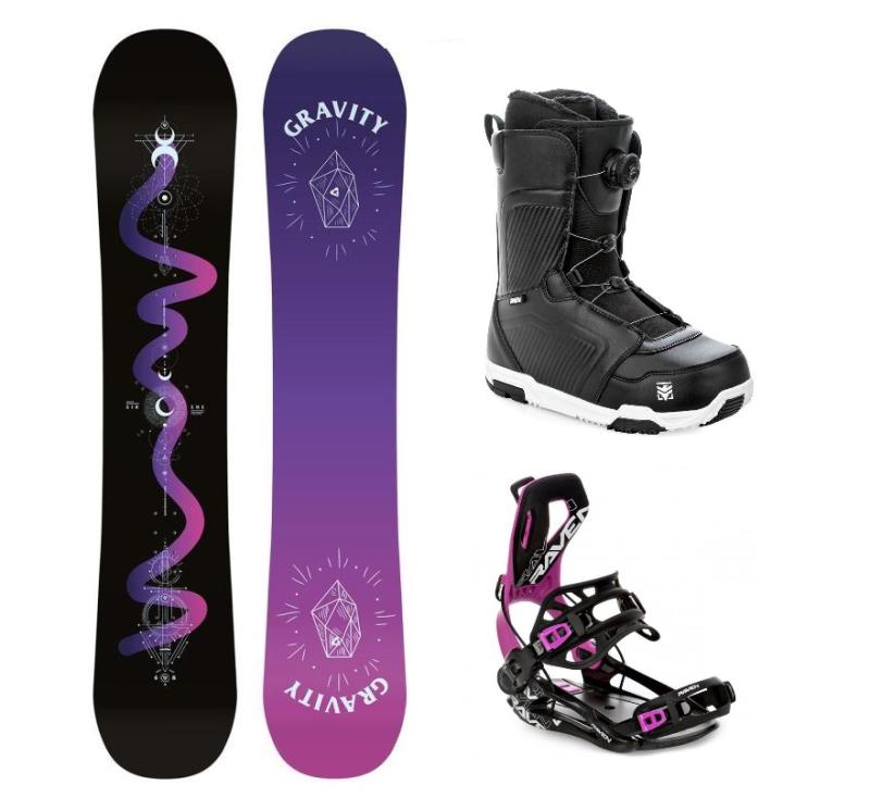 Gravity Sirene Black 24/25 snowboard + Raven Fastec FT360 black/fuchsia vázání + Raven Flush MOZ boty Gravity