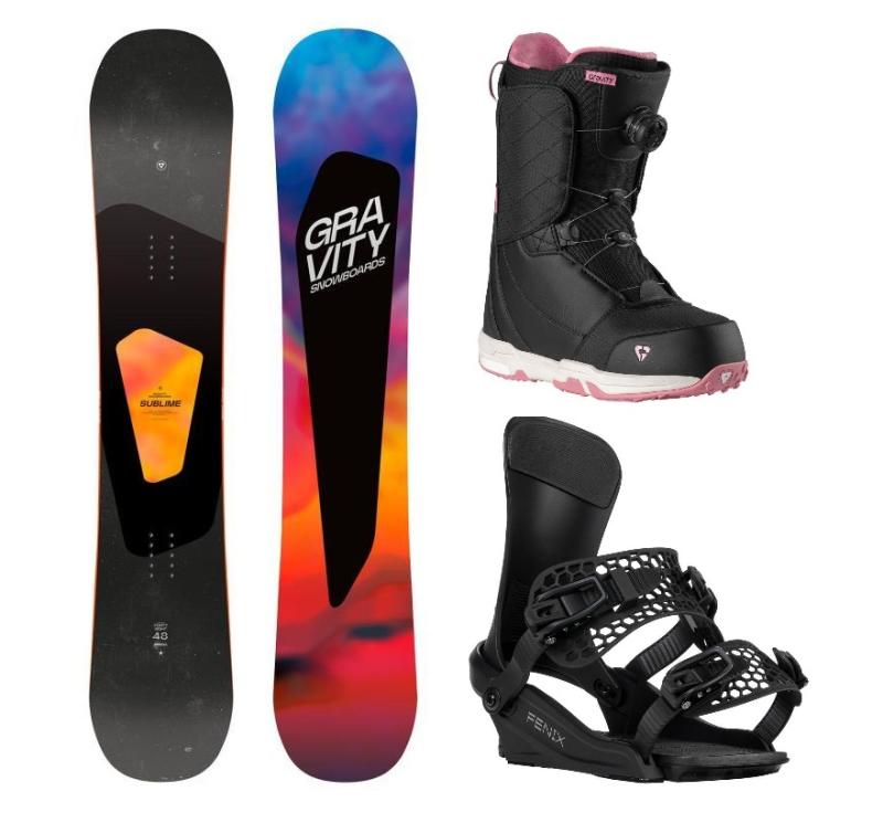 Gravity Sublime 24/25 snowboard + Gravity Fenix black vázání + Gravity Aura Atop black/rose boty Gravity
