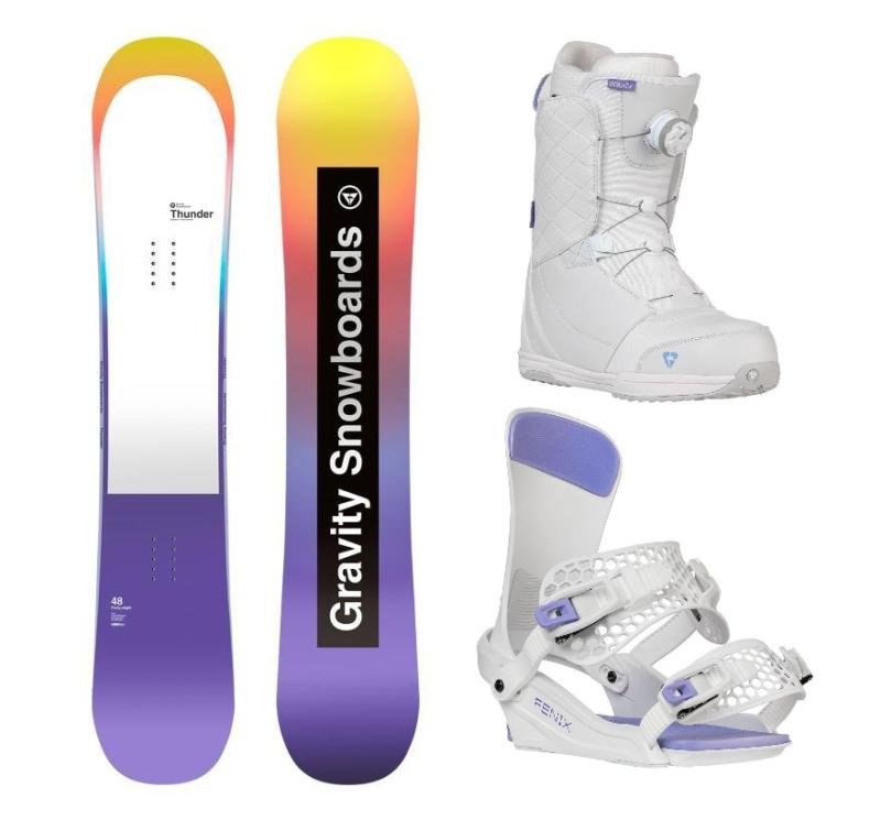 Gravity Thunder 24/25 snowboard + Gravity Fenix white/dámské vázání + Gravity Aura Atop white/levander boty Gravity