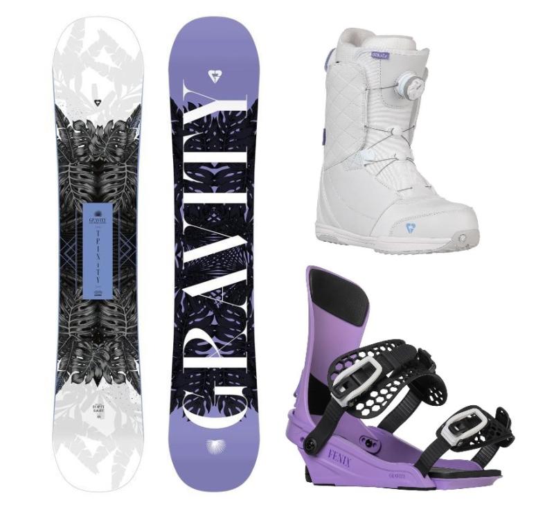 Gravity Trinity 24/25 snowboard + Gravity Fenix levander vázání + Gravity Aura Atop white/levander boty Gravity