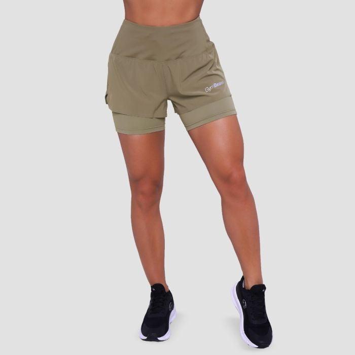 GymBeam Dámské běžecké šortky 2in1 Pulse Vetiver GymBeam