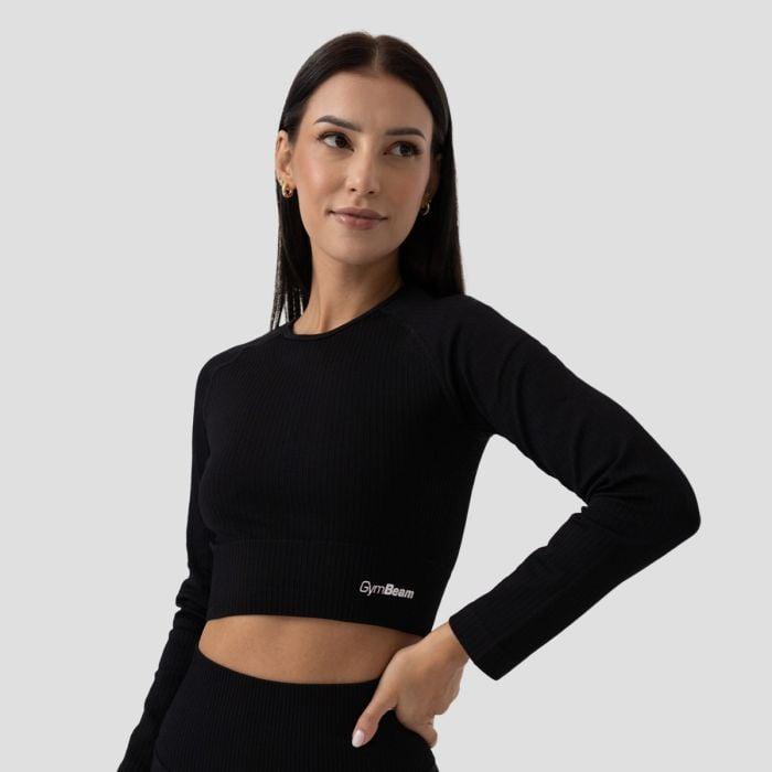 GymBeam Dámské triko FLO Ribbed Crop-Top Black GymBeam