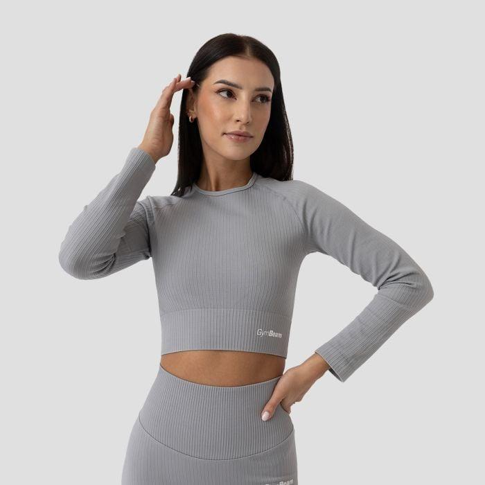 GymBeam Dámské tričko FLO Ribbed Crop Top Grey GymBeam