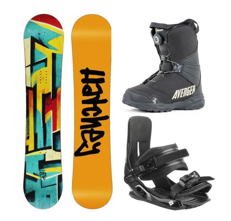 Hatchey City juniorský snowboard + Hatchey Tactic Junior vázání + Beany Avenger BS Hatchey