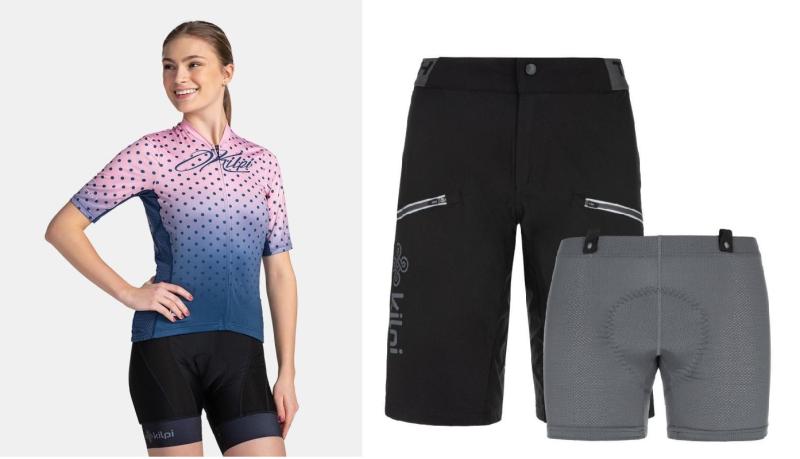 KILPI RITAEL-W Světle růžový cyklistický dres + Kilpi TRACKEE-W černé cyklistické kraťasy Kilpi