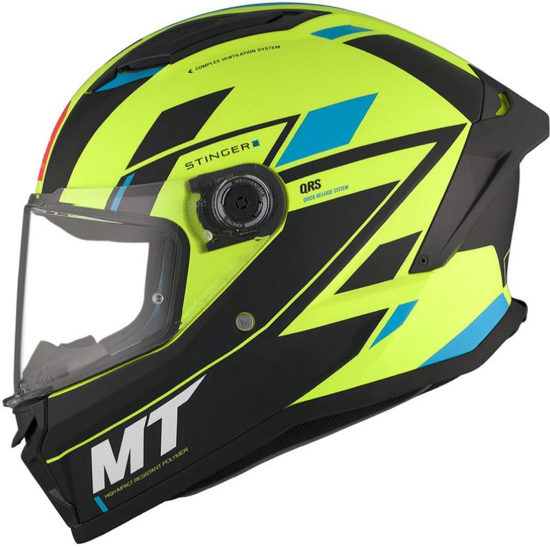 MT Helmets Integrální přilba Stinger 2 Solid Zivze fluo zeleno-černo-modrá matná Mt Helmets