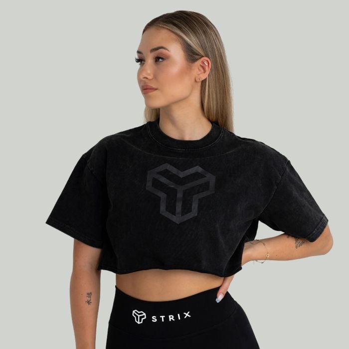 STRIX Dámské tričko CropTop Washed Black GymBeam
