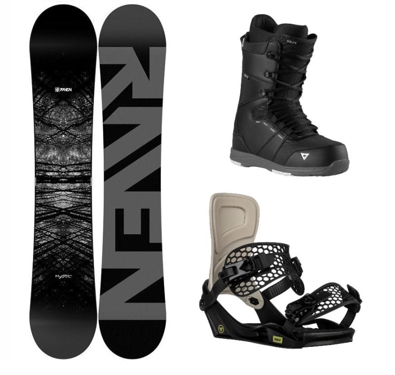 Raven Mystic snowboard + Gravity Indy stone/black vázání + Gravity Void black/grey boty Raven