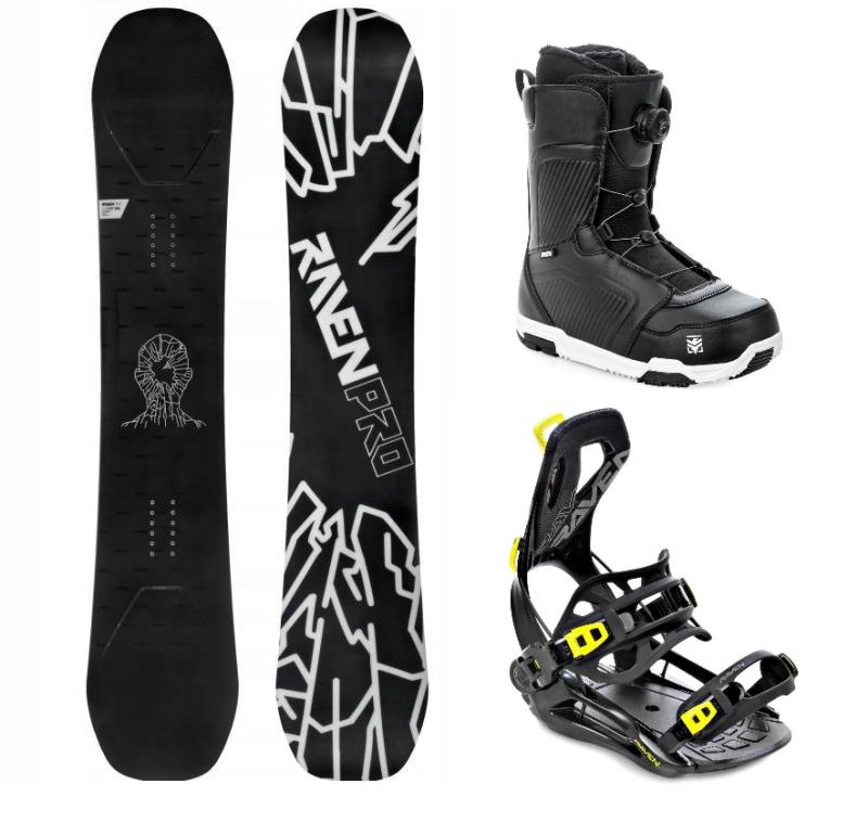 Raven PRO OpenMind snowboard + Raven RAGE Fastec FT360 black/lime vázání + Raven Flush MOZ boty Raven