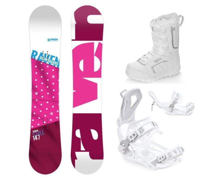 Raven Style Pink snowboard + Raven Fastec FT360 white vázání + Raven Pearl white boty Raven