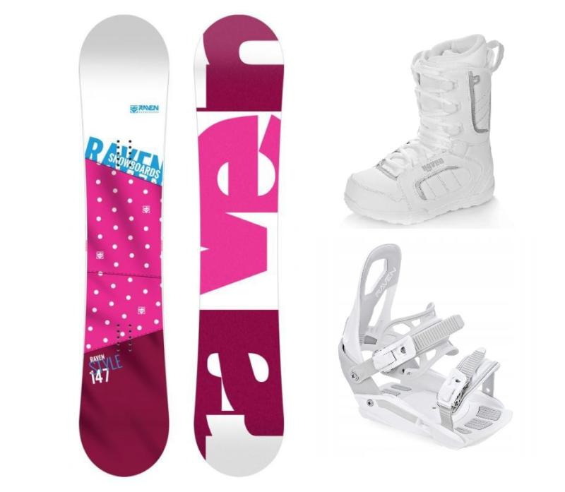 Raven Style Pink snowboard + Raven S230 White vázání + Raven Pearl white boty Raven