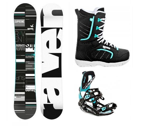 Raven Supreme black/mint snowboard + Raven Fastec FT360 black/mint vázání + Raven Diva black/mint boty Raven