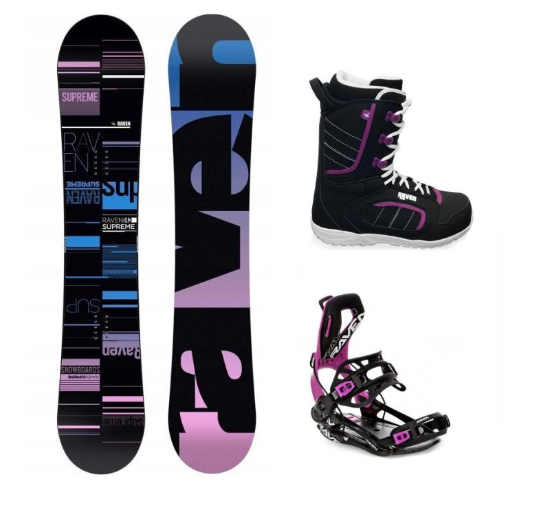Raven Supreme black snowboard + Raven Fastec FT360 black/fuchsia vázání + Raven Diva boty Raven