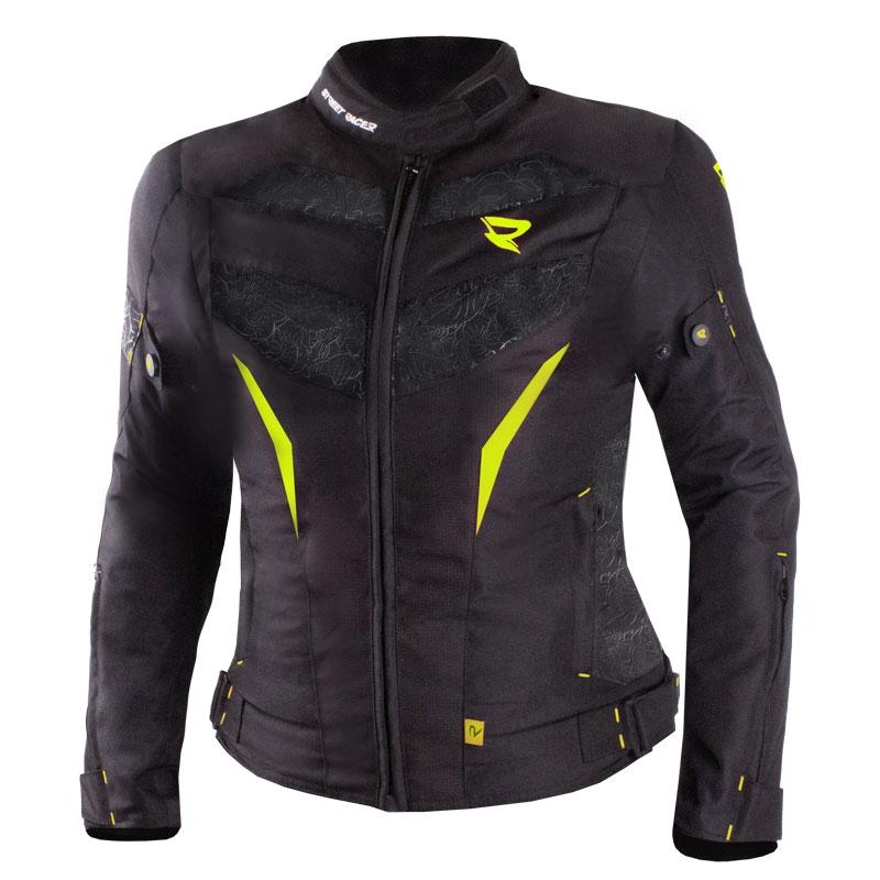Street Racer Dámská bunda na motorku Rose černo-fluo žlutá Street Racer