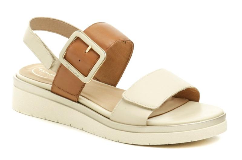 Tamaris Comfort 8-58706-42 béžovo hnědé dámské nadměrné sandály Tamaris