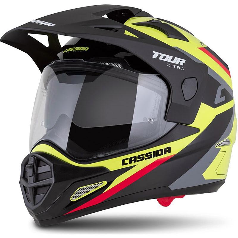 Cassida Enduro přilba Tour 2.0 X-tra fluo žluto-černo-červeno-šedá s černým matným kšiltem CASSIDA